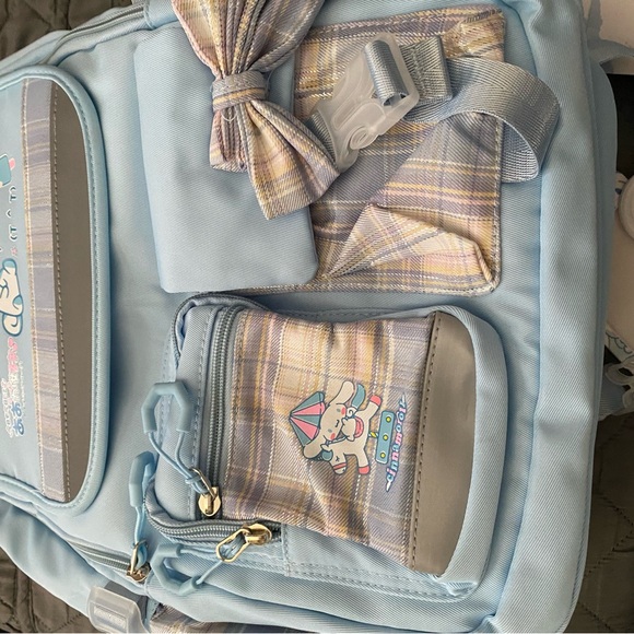 Charming Light Blue Plaid Kids Backpack with Bow CINNAMOROLL - Picture 1 of 16